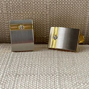Men Cufflinks Gold/Silver Tone Crystal Accent Studd Cuff Links Jewelry New